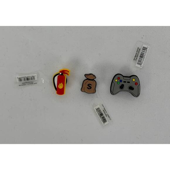 Crocs Jibbitz 3 Shoe Charms New Game Controller Fire Extinguisher Money Bag - Picture 1 of 7